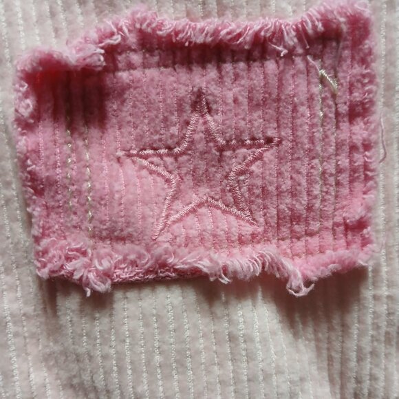 POL Urban Outfitters Pink Ivory Corduroy Frayed Oversized Cropped Jacket Women S - Picture 11 of 12